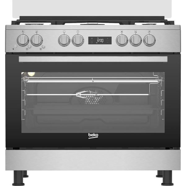 Beko 5 Burners - Full Safety - 90cm Stainless - 2 Cooking Fan - GGR 15325 FX NS