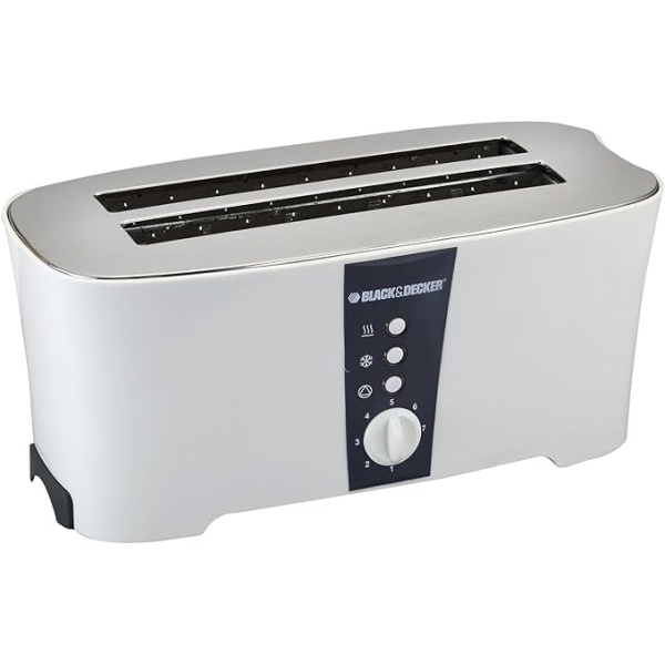Black & Decker 4 Slice Long Cool Touch Toaster, White - Et124-B5, 2 YEARS WARRANTY Metal Material-