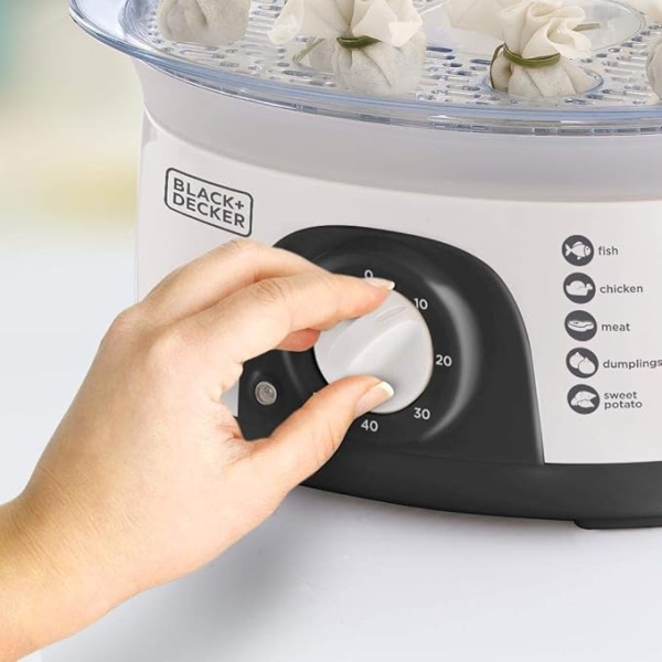 Black & Decker 3 Tier Food Steamer, Hs6000-B5, White,10 Liters, Plastic Material-2 YEARS WARRANTY - Image 3