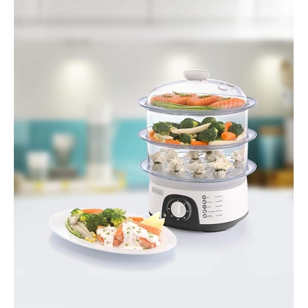 Black & Decker 3 Tier Food Steamer, Hs6000-B5, White,10 Liters, Plastic Material-2 YEARS WARRANTY - Image 2