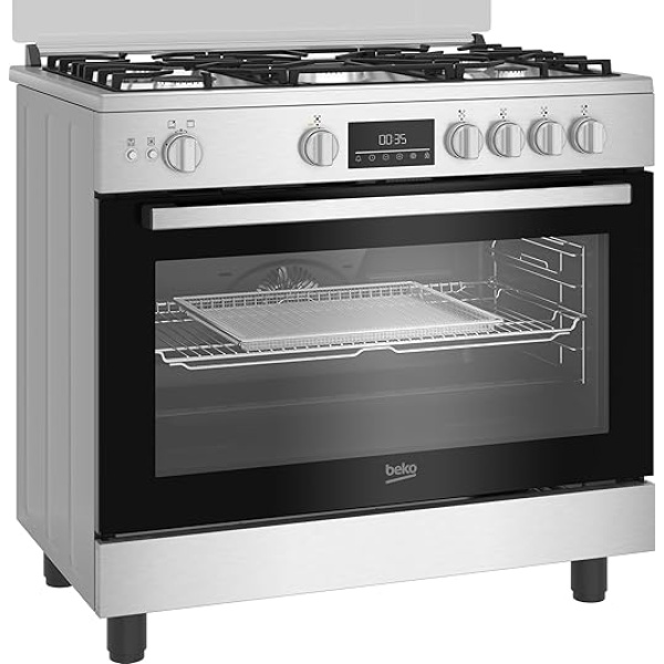 Beko 2x1 Free-Standing Stove - Air Fryer Function - 90 cm - Cast Iron Holders - 5 Burners - Cooling and Cooking Fans - LED Digital Display - Large Oven - Stainless Steel - BGGR 11225 GXA - Image 2
