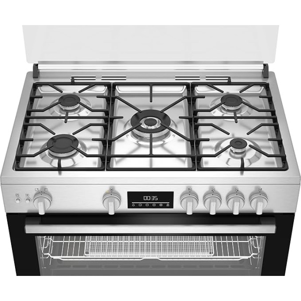 Beko 2x1 Free-Standing Stove - Air Fryer Function - 90 cm - Cast Iron Holders - 5 Burners - Cooling and Cooking Fans - LED Digital Display - Large Oven - Stainless Steel - BGGR 11225 GXA - Image 4