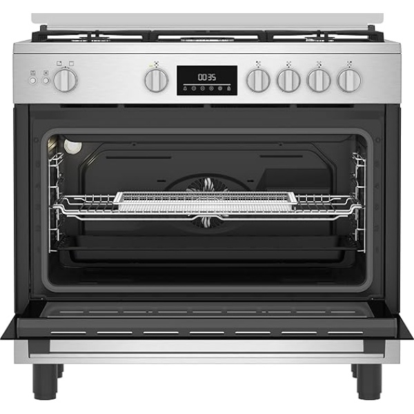 Beko 2x1 Free-Standing Stove - Air Fryer Function - 90 cm - Cast Iron Holders - 5 Burners - Cooling and Cooking Fans - LED Digital Display - Large Oven - Stainless Steel - BGGR 11225 GXA - Image 5
