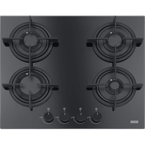 مسطح غاز فرانكي مدمج، كريستال جديد، 4 شعلات، أسود - FHCR 604 4G HE BK C
