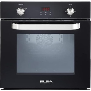 Elba Gas oven 60 cm, glass black,Multifunction,54 liters, stainless keys for setting heat and function, electronic touch timer,Inner fan, Cooling Fan. 512-7GTC
