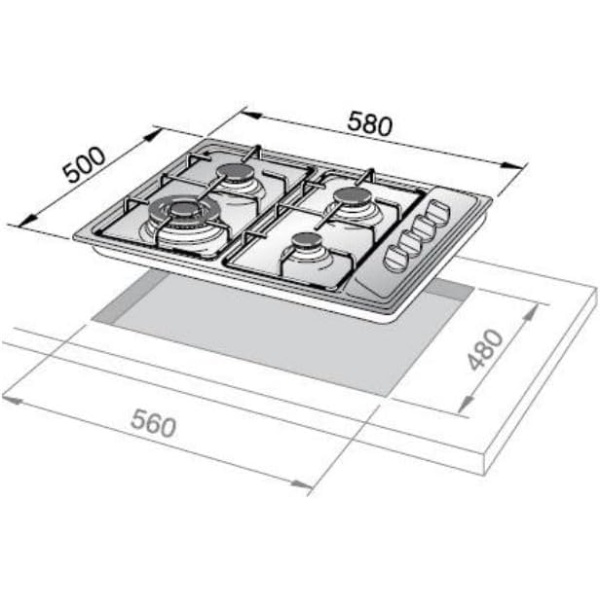 Elba Built-in Gas Hob 60 CM, 4 Burners, Stainless Steel Kitchen Cooker, Italy - ES65-450XD - Image 2