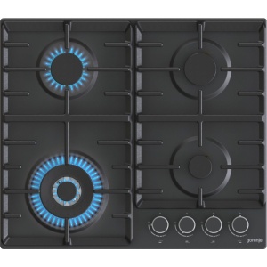 Gorenje 60 cm, 4 Gas burners, cast iron holders, self-ignition & Full safety, front Control Black-  GW642AB