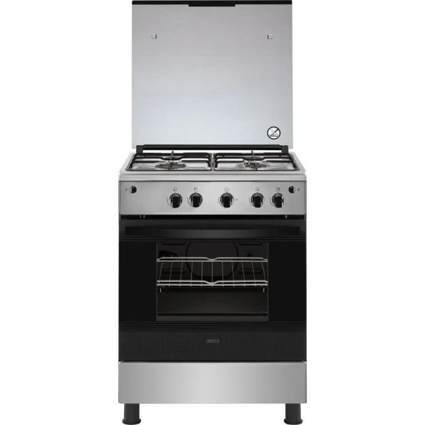 Zanussi Freestanding Gas Cooker, 4 Burners, Silver- ZCG622A6XA