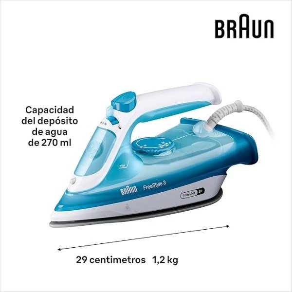 Braun FreeStyle 3 Steam Iron with 3D FreeGlide Technology, Super Ceramic Sole, Auto Shut-Off, 270ml Tank, 2400W FI 3144, Blue - Image 2