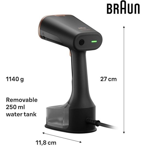 ⁦براون كويك ستايل 7 GS7077BK، مكواة بخار عمودية مزودة بلوح تسخين مزدوج FreeGlide 3D، تسخين سريع، بخار 35 غ/دقيقة، سعة 250 مل، كابل بطول 3 أمتار، 1600 واط، لون أسود⁩ - الصورة ⁦2⁩