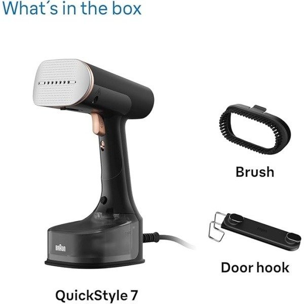 ⁦براون كويك ستايل 7 GS7077BK، مكواة بخار عمودية مزودة بلوح تسخين مزدوج FreeGlide 3D، تسخين سريع، بخار 35 غ/دقيقة، سعة 250 مل، كابل بطول 3 أمتار، 1600 واط، لون أسود⁩ - الصورة ⁦7⁩