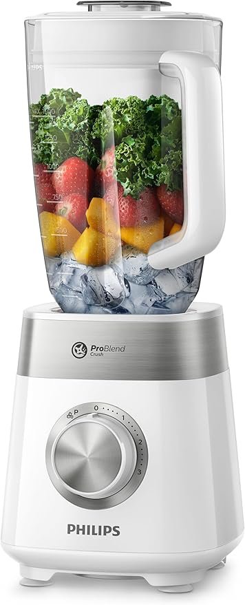 Philips Series 5000, Plastic Jar Blender - 800W, 2L, 3 Speed settings + Pulse, ProBlend Crush Technology perfect for crushing ice, Silver/White - HR2224/00 - international warranty - Image 2