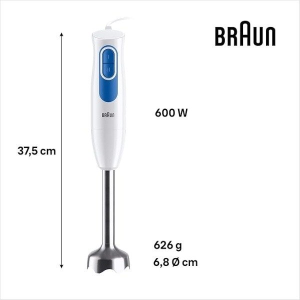 Braun MultiQuick 2 MQ20236MWH hand blender  chopper with 500 ml and whisk, 600 W, white - Image 2