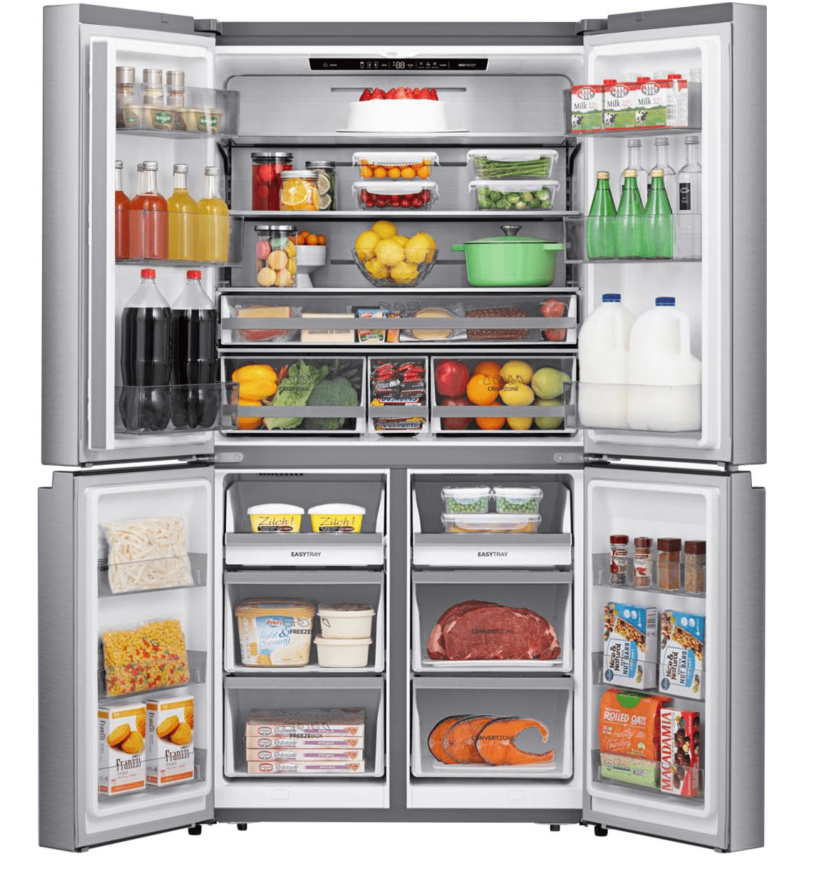 ثلاجة جرونيا بأربعة أبواب مع فريزر، ٩٠ سم، سعة ٦٦٤ لترًا، محرك عاكس - NRM918FUX - الصورة 2