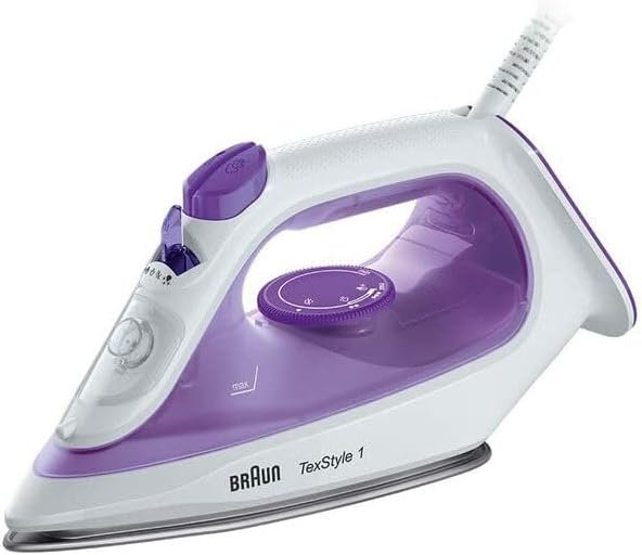 Braun TexStyle 1 Steam Iron with SuperCeramic Coated Sole, , Eco Mode, 220ml, 2000W, SI 1080 VI, White, Violet
