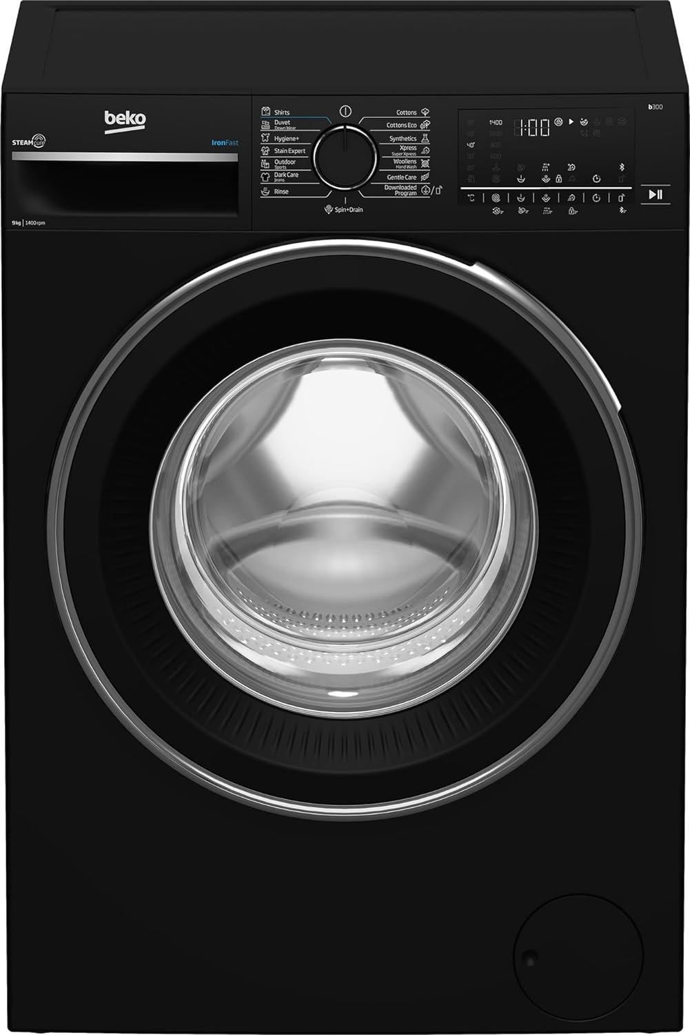 B3WFU50940BCI بيكو غسالة ملابس فول أوتوماتيك 9 كيلو 1400 لفة ديجيتال بالبخار اسود B3WFU50940BCI