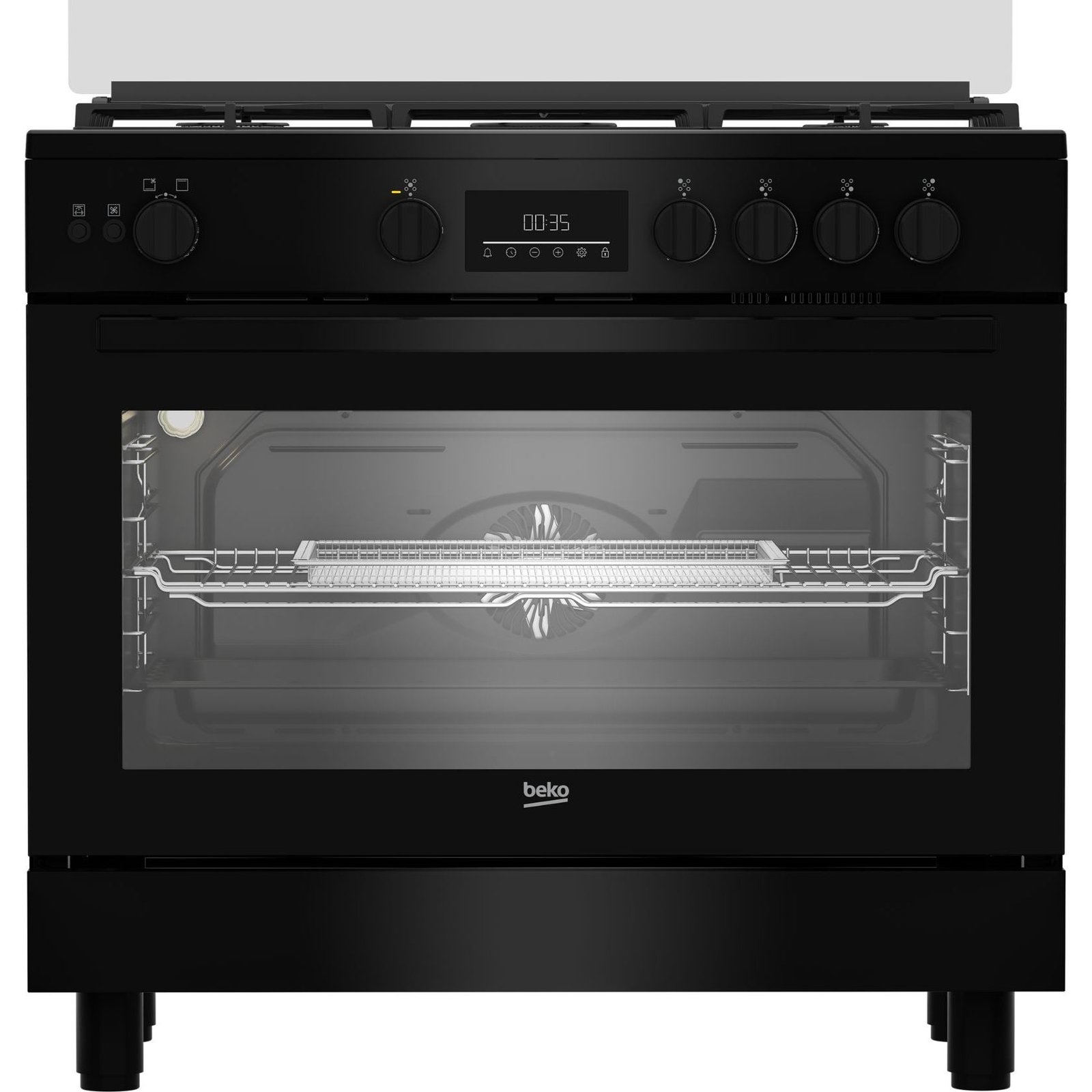 BGGR-11225-GB بوتاجاز غاز بيكو ٥ شعلات بشاشة رقمية - ٩٠ سم، أسود، BGGR 11225 GB