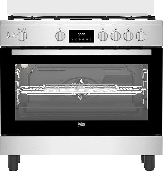 BGGR-11225-GXA بوتاجاز بيكو ٢×١ قائم بذاته - وظيفة القلي الهوائي - ٩٠ سم - حوامل من حديد الزهر - ٥ شعلات - مراوح تبريد وطهي - شاشة رقمية LED - فرن كبير - ستانلس ستيل - BGGR 11225 GXA