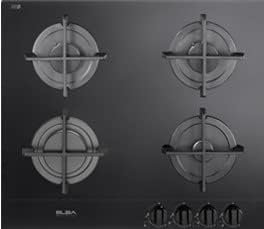 E41-452-DBK مسطح غاز زجاجي إلبا، ٤ شعلات، حديد زهر، ٦٠ سم، E41-455BK