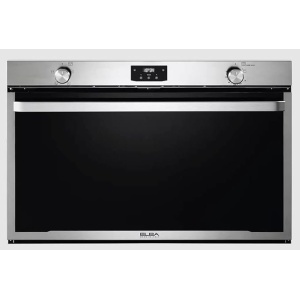فرن غاز إلبا ٩٠ سم، لون ستانلس ستيل، متعدد الوظائف، ١٤١ لترًا، مفاتيح ستانلس ستيل لضبط الحرارة والوظائف، مؤقت إلكتروني، مروحة داخلية، مروحة تبريد - Elio G90
