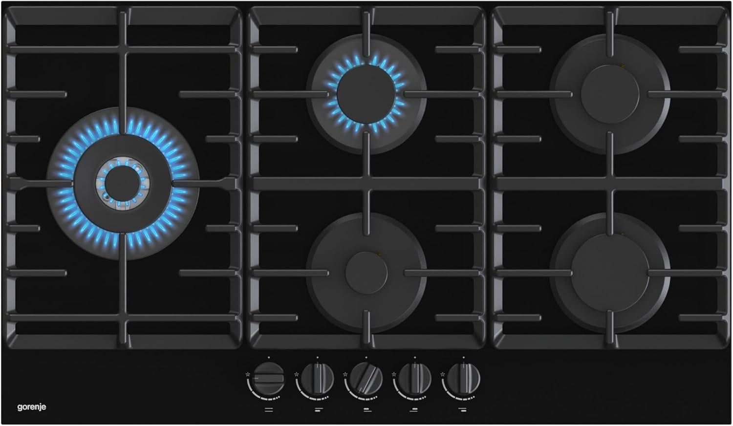GCW951B جورنيا - موقد غاز 90 سم، 5 شعلات، زجاج سيراميك، إشعال ذاتي، أمان كامل - GCW951B
