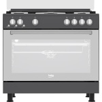 بيكو بوتاجاز غاز - 90 سم - 5 شعلات - مروحة تبريد امنة بالكامل + مروحة طبخ + ستانلس غامق + دعم مقلاة مصبوبة (GGR 15115 DX NA)