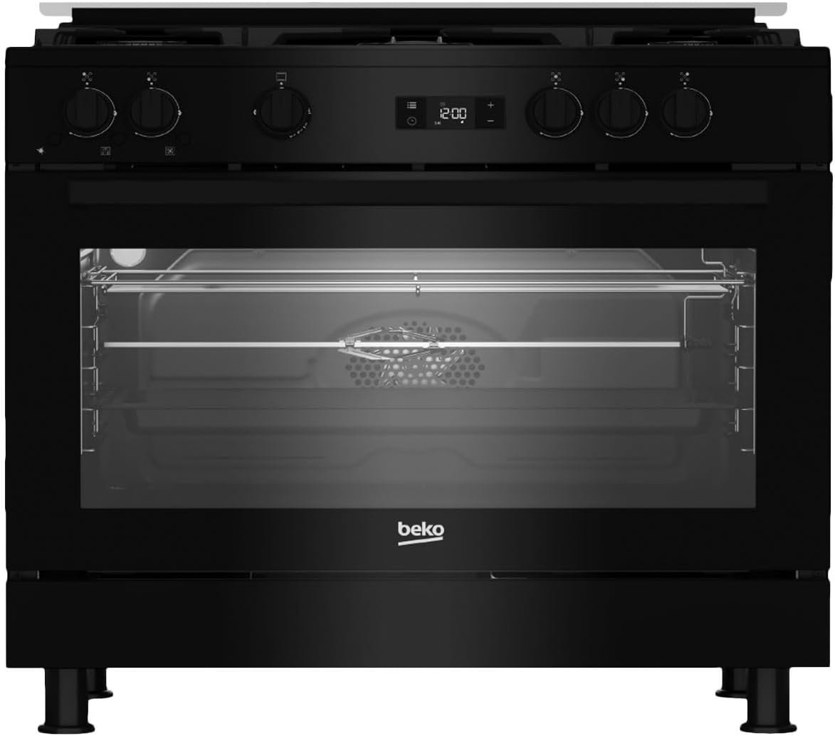 GGR-15325-FX-NB بيكو موقد غاز 90 سم مع شواية غاز - 5 شعلات - سعة الفرن 111 لتر - مروحة تبريد وتسخين - اسود - GGR 15325 FX NBE