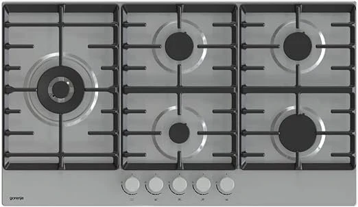 GW951X مسطح جرونيا غاز 90 سم، 5 شعلات - دعامات مقلاة من الفولاذ المقاوم للصدأ وحديد الزهر - GW951X