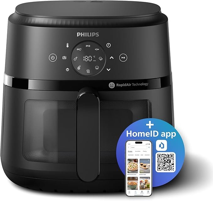 NA230 قلايه فيليبس الهوائية XL - ١٧٠٠ واط، ٥٠/٦٠ هرتز، ٦.٢ لتر، ١.٢ كجم، نافذة شفافة، ١٣ وظيفة طهي في ١، تقنية الهواء السريع، أسود - NA230/00 - ضمان لمدة عامين من رايه