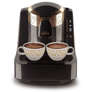 ارزوم اوكا - ماكينة قهوة تركى بـــــ وش - اسود/نحاسى - OK001