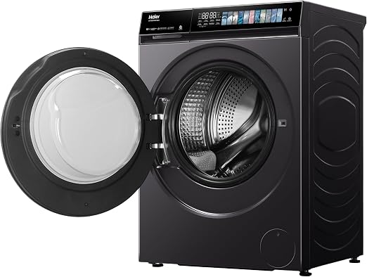 HW100-B14367S8U12 هاير غسالة تحميل امامي 10 كجم، 1400 دورة في الدقيقة اوتوماتيكية، مع تحكم كامل باللون، غسيل بالبخار، رذاذ مزدوج، ضوء اسطواني، تحكم واي فاي (HW100-B14367S8U1)